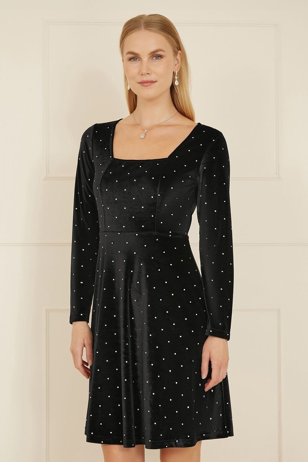 Yumi Yumi Women's Black Skater Dress With Diamantes & Long Sleeve - 1
