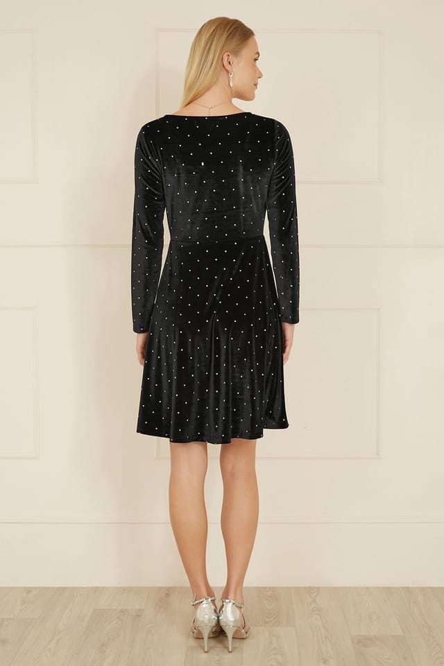 Yumi Yumi Women's Black Skater Dress With Diamantes & Long Sleeve - 3
