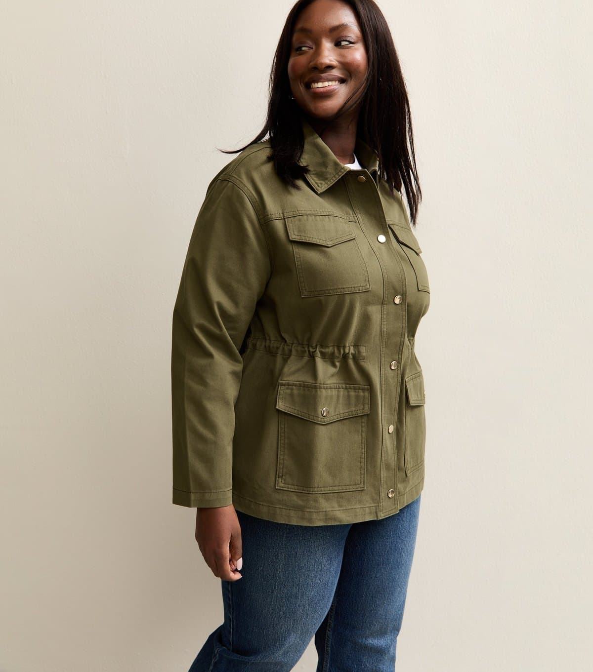 New Look Women's Plus Size Light Khaki Four Pocket Shacket Curves New Look