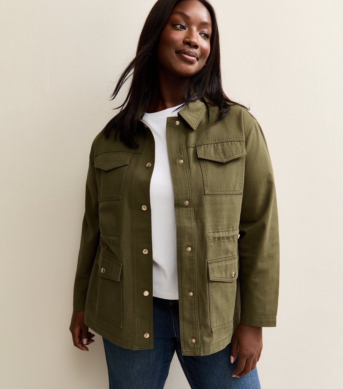 New Look Women's Plus Size Light Khaki Four Pocket Shacket Curves New Look - 2