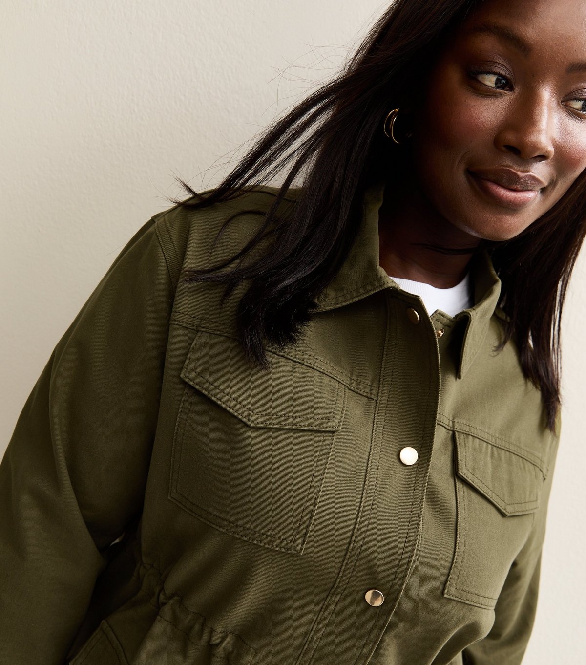 New Look Women's Plus Size Light Khaki Four Pocket Shacket Curves New Look - 3