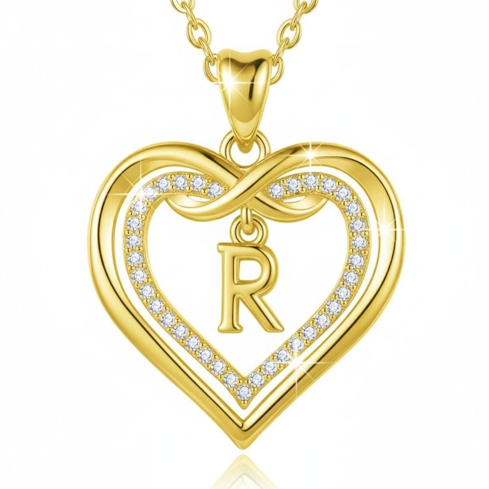 Harfi Harfi Women's Statement Love Heart Initial Necklace Gold Plated Necklace - 1