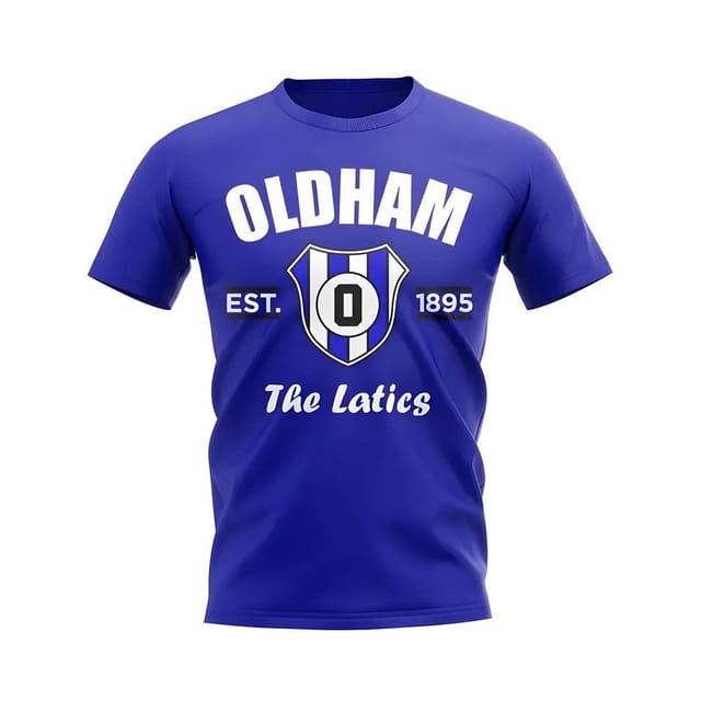 Oldham Oldham Men's Personalised Established Football T-Shirt in Blue - 2