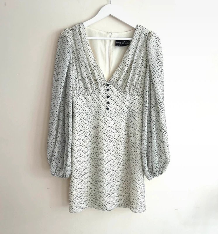house of stars 🖤 House of Stars UK 8 Cream & Black Polka Dot Long Sleeve Mini Dress Vintage Style 🖤 - 1