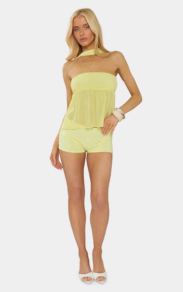 EGO Low Waist Mini Shorts In Lemon Slinky, Women's Size UK 6 - 2