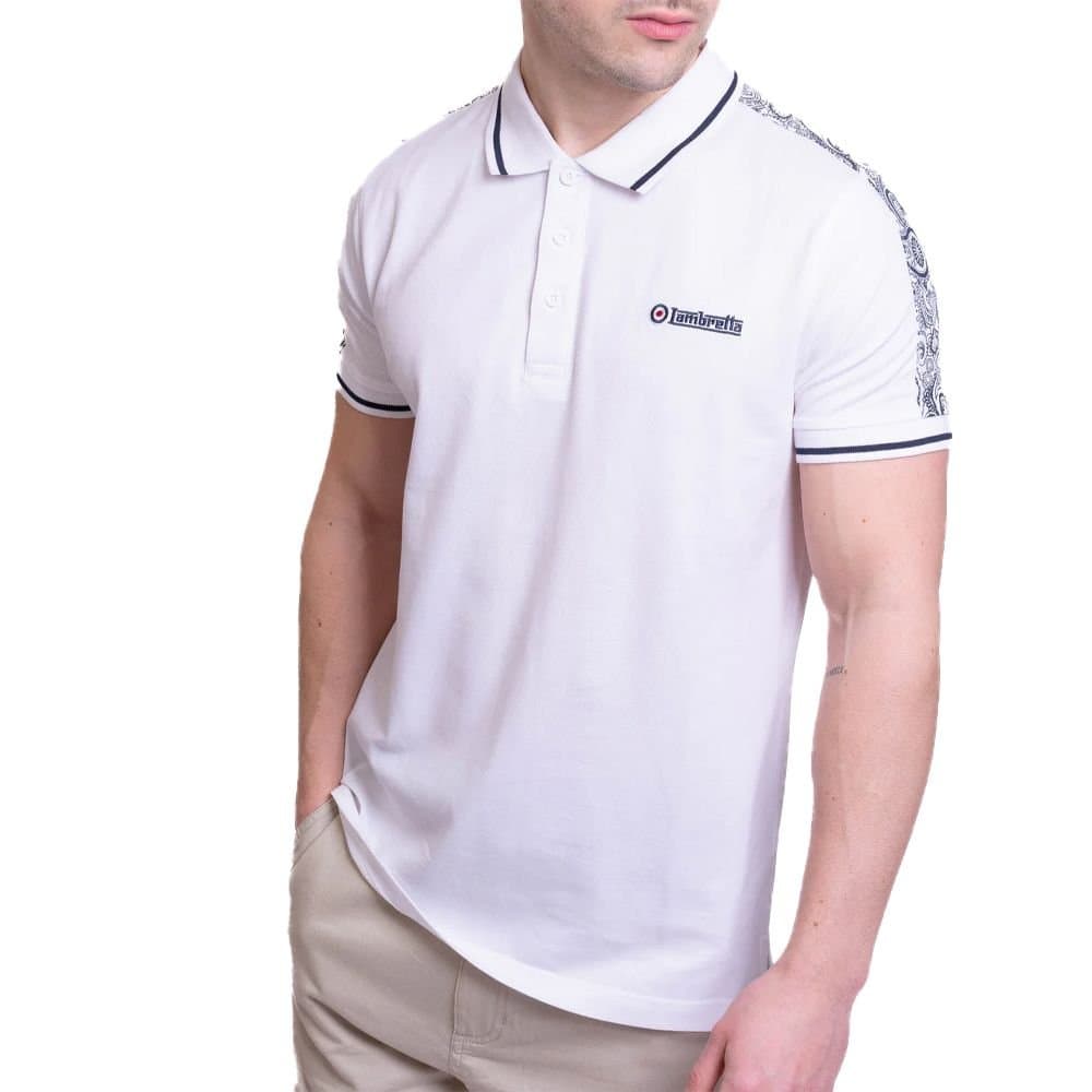 Lambretta Lambretta Men's SS24 Paisley Taped Polo Shirt in White