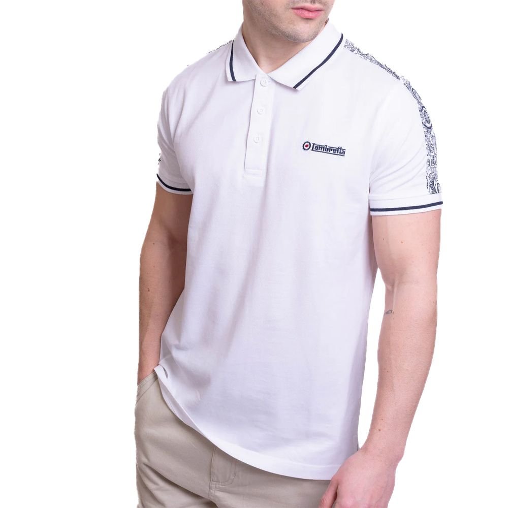 Lambretta Lambretta Men's SS24 Paisley Taped Polo Shirt in White - 4