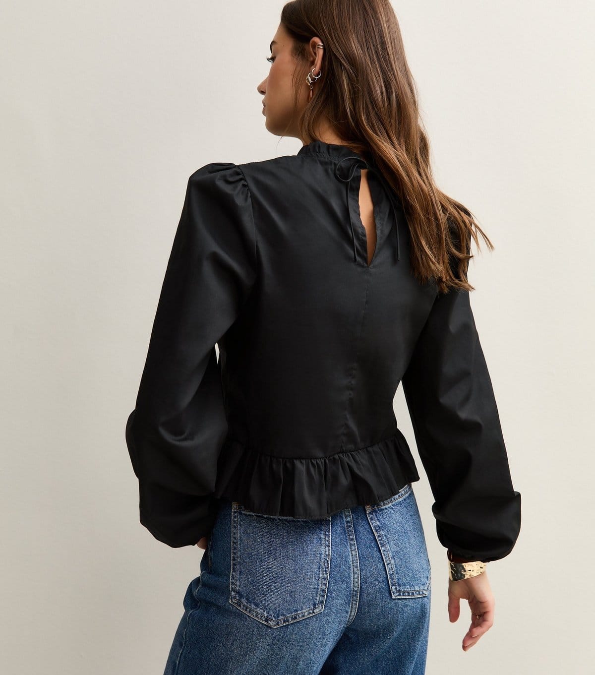 New Look Women's Black Cotton Ruffled Collar Long Sleeve Top New Look - 4