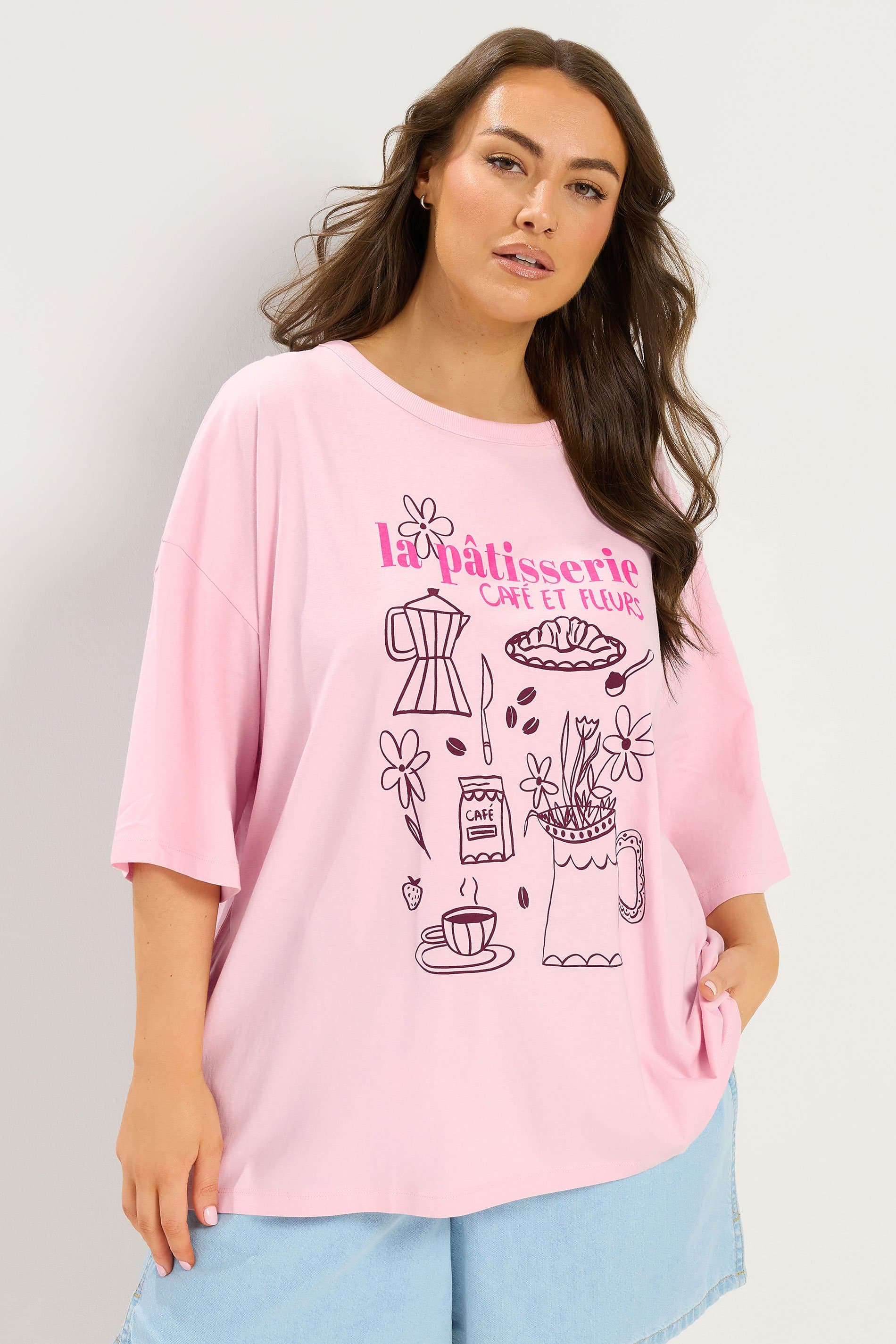 Yours Plus Size Pink 'La Patisserie' Graphic Tshirt