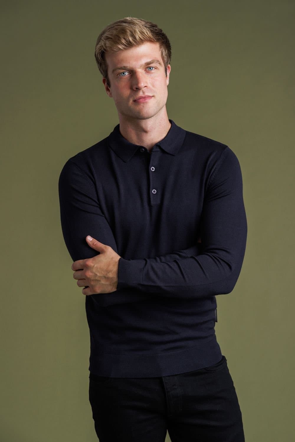 French Connection French Connection Men's Long Sleeve Button Knitted Polo Top in Navy