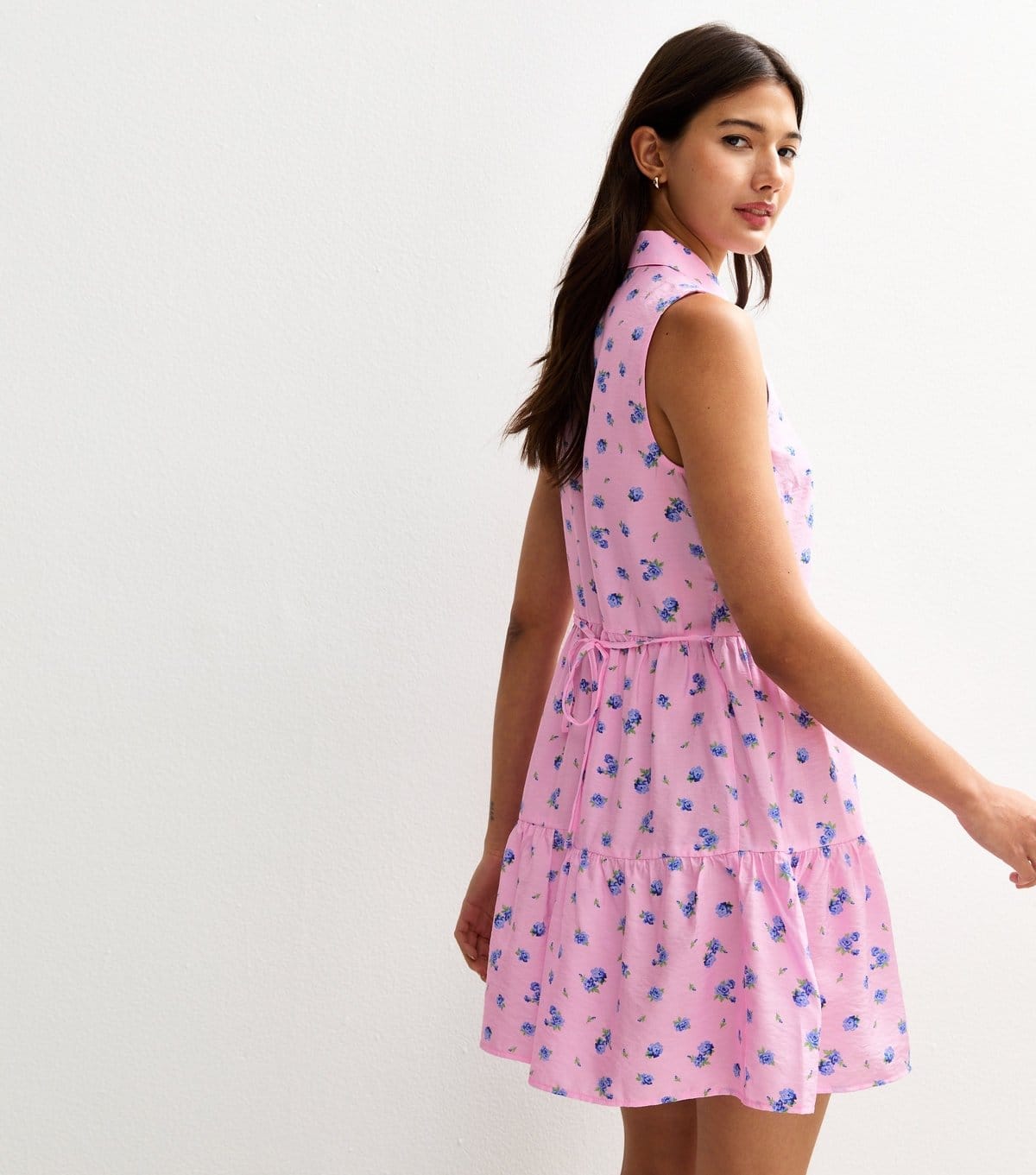 New Look Women's Pink Floral Print Button Up Tiered Mini Dress New Look - 4