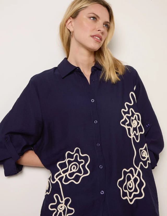 Blue Vanilla Floral Embroidery Shirt - 3