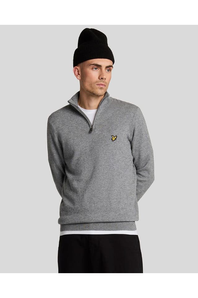 Lyle & Scott Lyle & Scott Men's Cotton Merino Quarter Zip Jumper Mid Grey Marl - 2