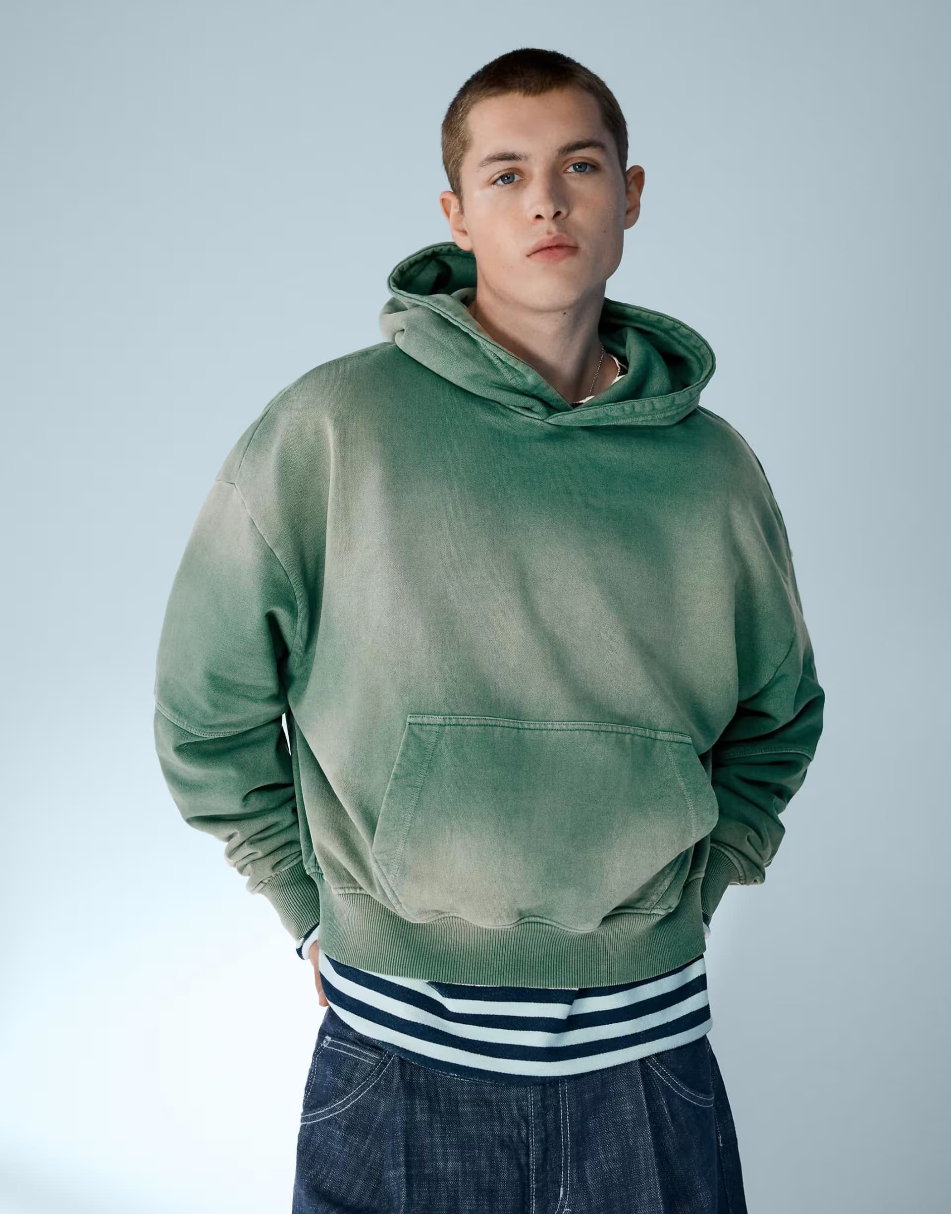 ASOS Bershka Boxy washed hood sweatshirt in green