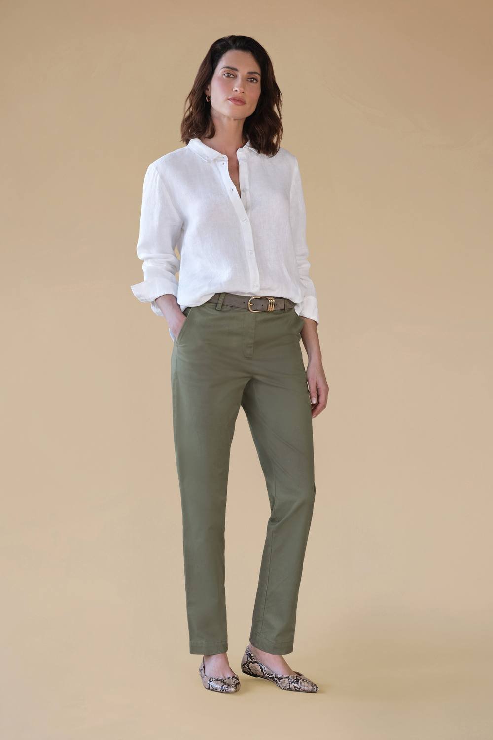 Pure Collection Pure Collection Women's Pure Premium Cotton Trouser in Khaki - 4