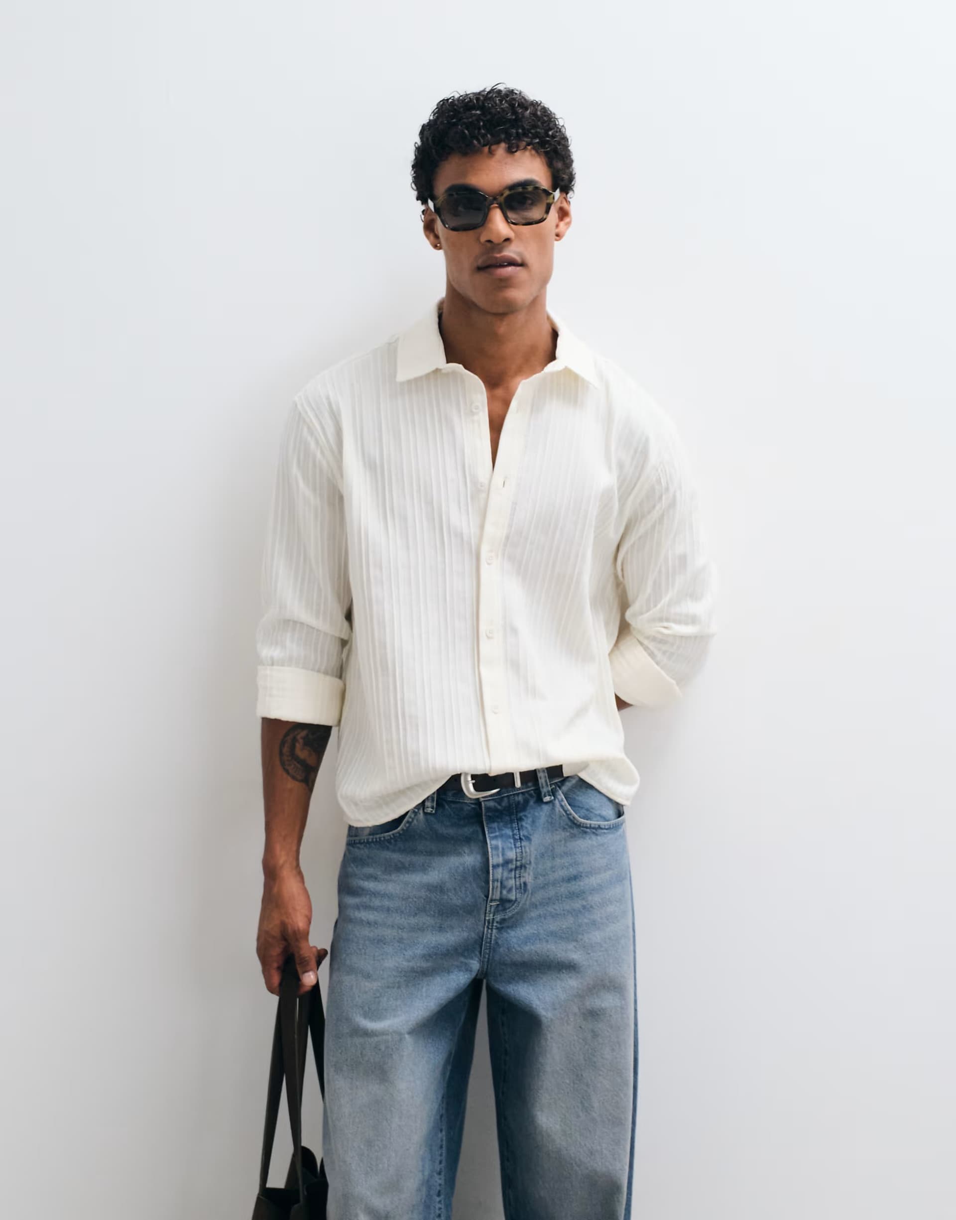ASOS ASOS DESIGN oversized textured shirt in off white