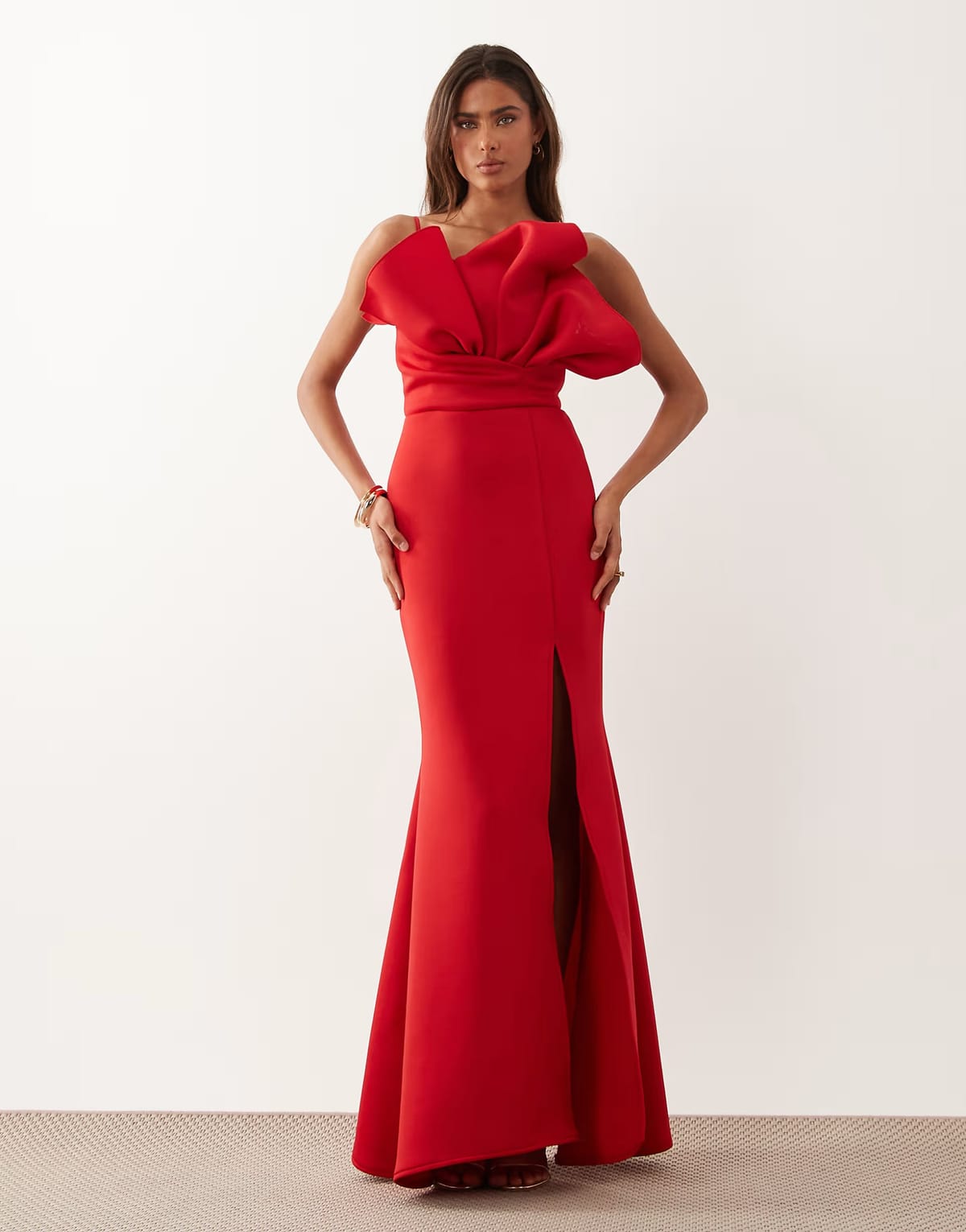 ASOS ASOS DESIGN structured neck detail maxi dress in red scuba-style fabric - 1