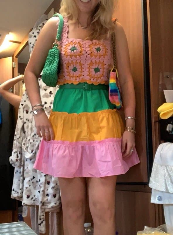 ASOS Asos crochet multicoloured ruffle green orange pink mini dress 💕