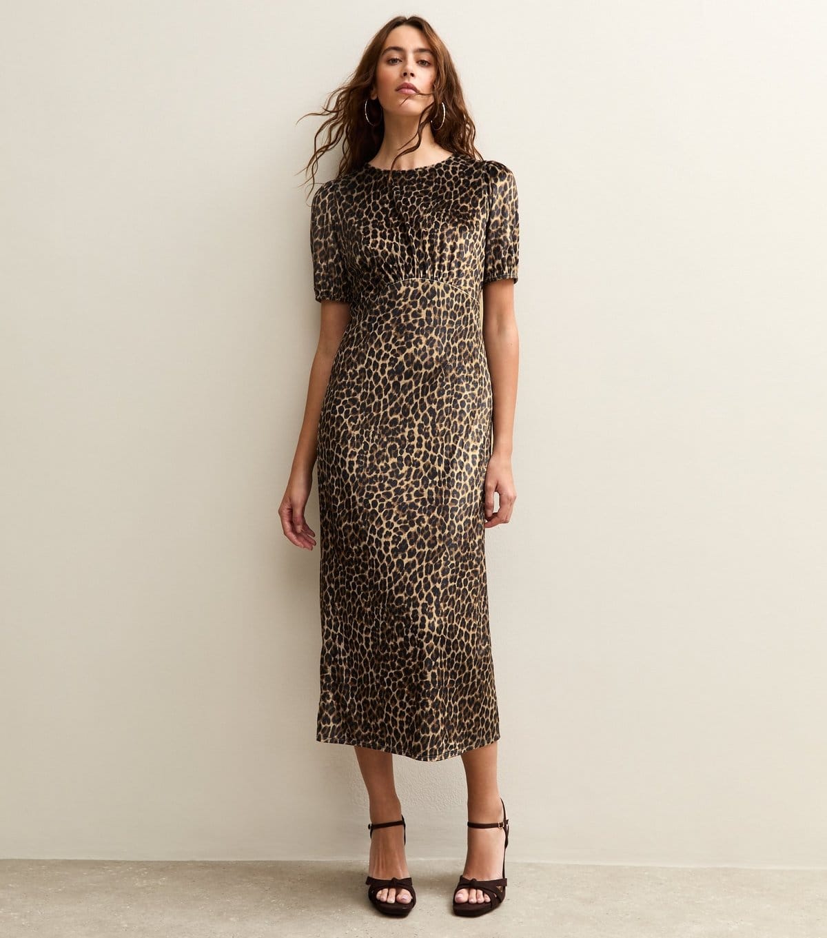 New Look Brown Animal Print Velvet Midi Dress