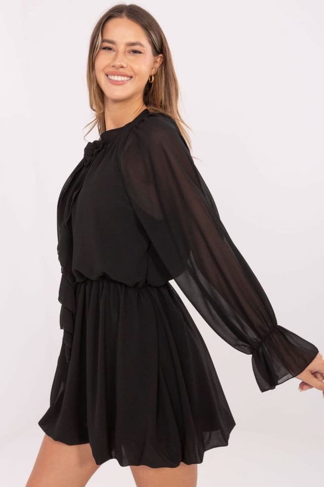 Love Lace Love Lace Women's Flared Cocktail Dress with Jabot in Black - 2