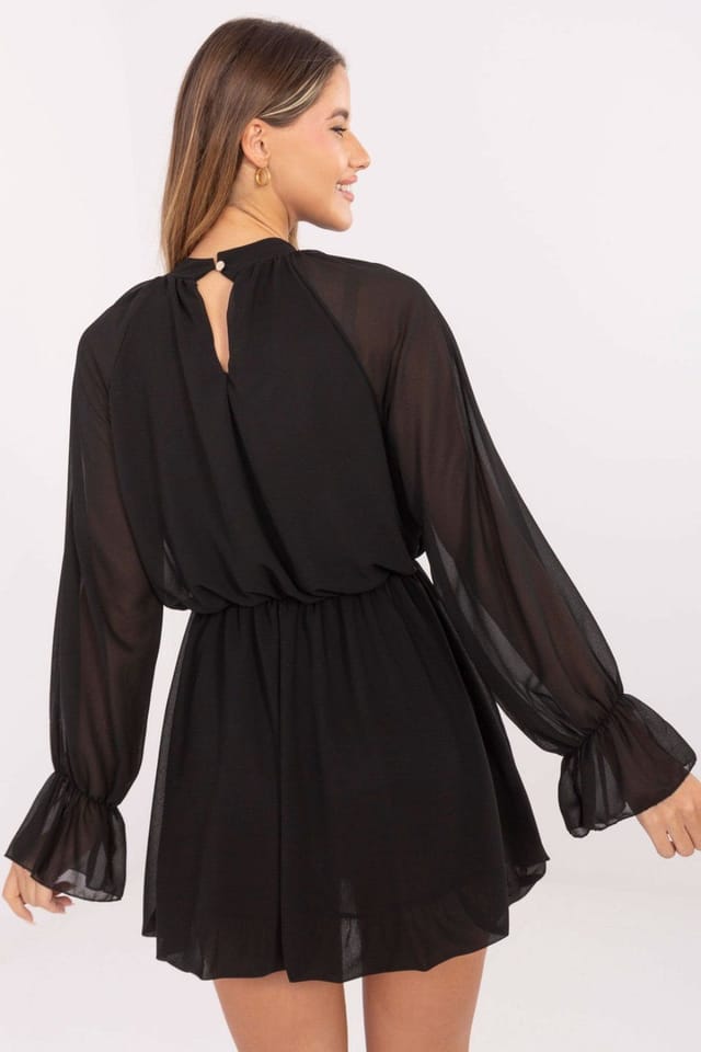 Love Lace Love Lace Women's Flared Cocktail Dress with Jabot in Black - 3