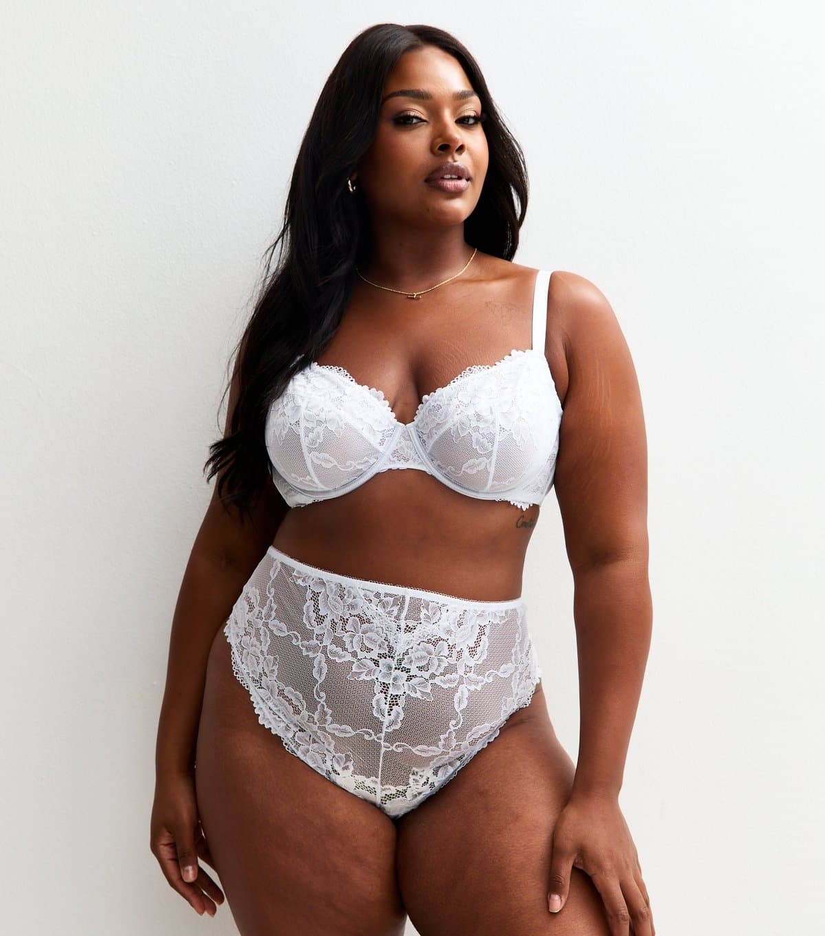 New Look Women's Plus Size White Lace High Waist Thong Curves New Look