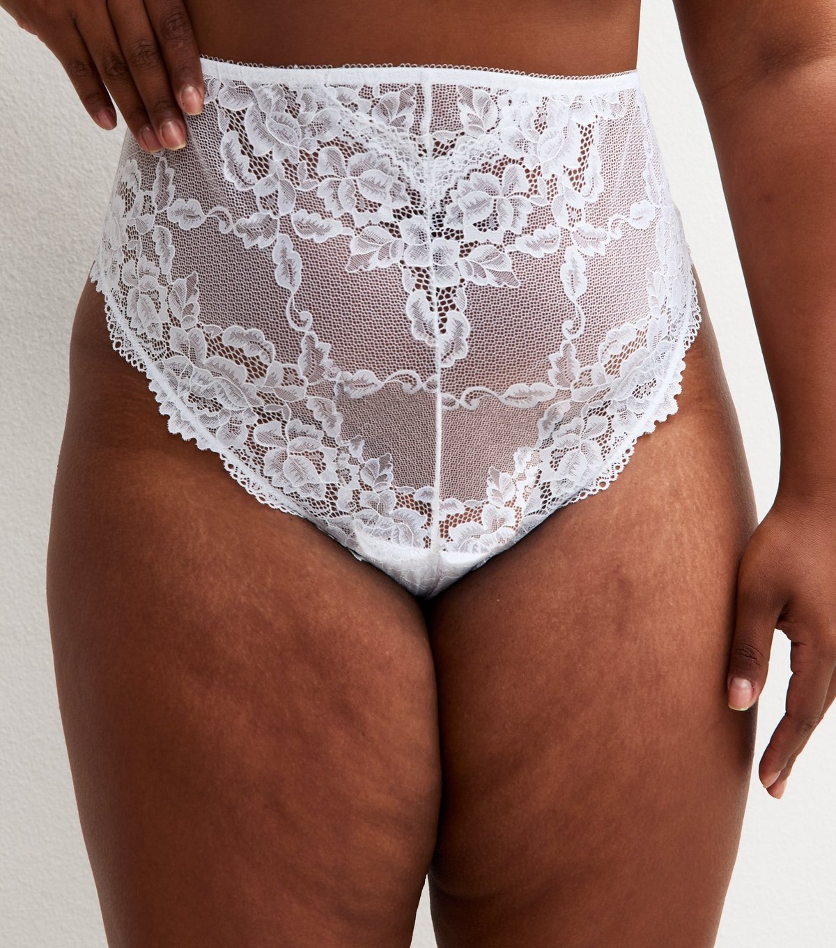 New Look Women's Plus Size White Lace High Waist Thong Curves New Look - 3