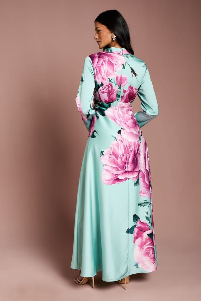 Coast Coast Women's Petite Placement Print Wrap Front Gown in Sage - 3