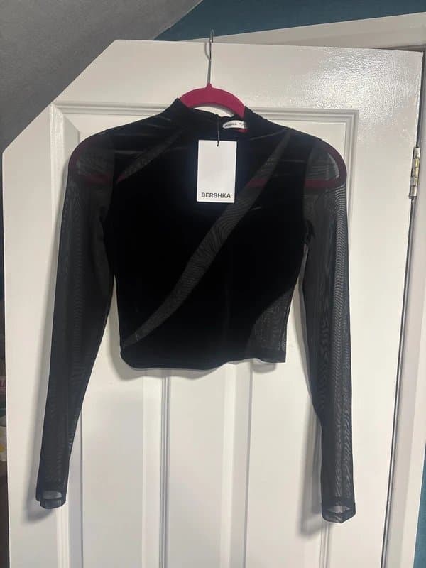 Bershka Bershka black velvet mesh top