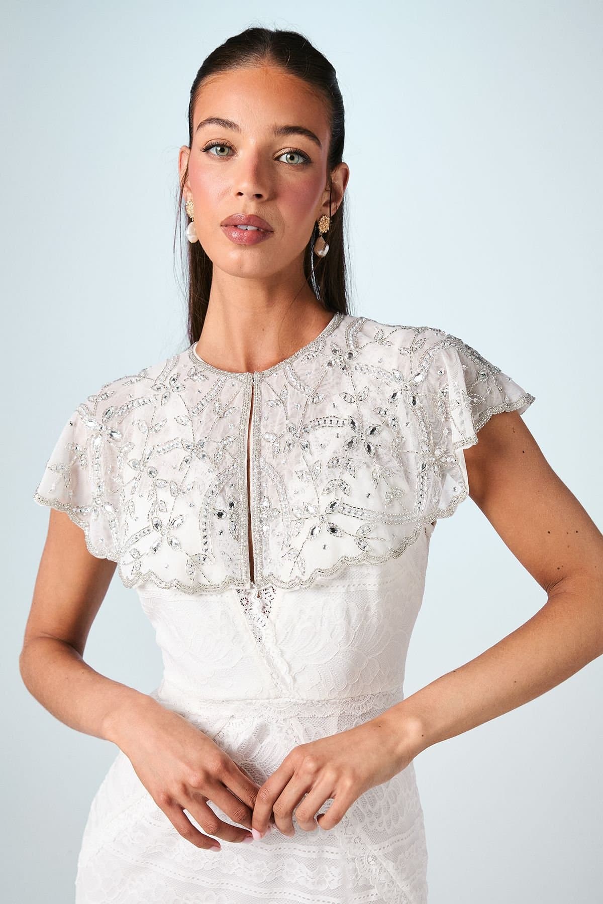 Coast Coast Women's Encrusted Gem Bridal Cape in Ivory