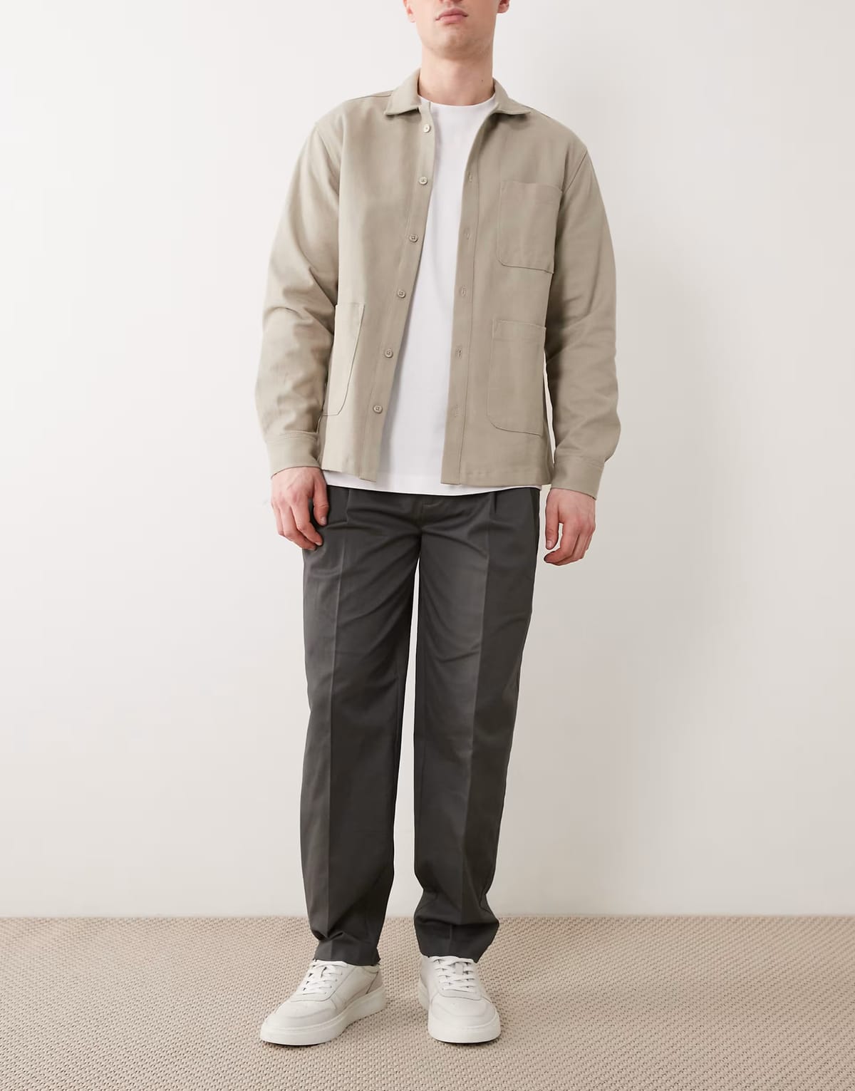 ASOS ASOS DESIGN smart cotton rich oversized tapered chino trousers in charcoal with front pleats - 1