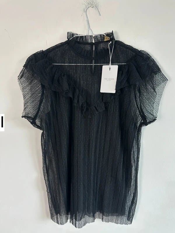Ted Baker 8 Ted baker polka dot top black lace mesh high neck £90 black new bnwt