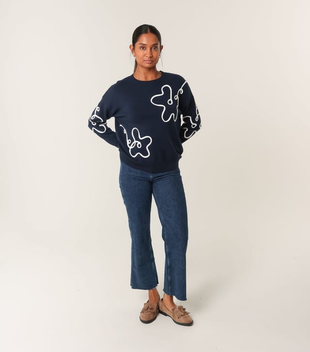 Blue Vanilla Women's Navy Floral Pattern Jumper Blue Vanilla New Look - 2