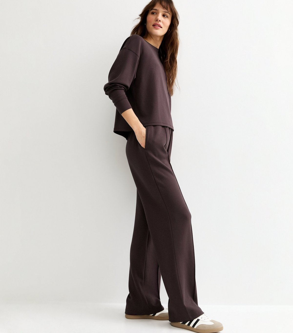 New Look Women's Tall Burgundy Dark Burgundy Jersey Wide Leg Joggers New Look - 1