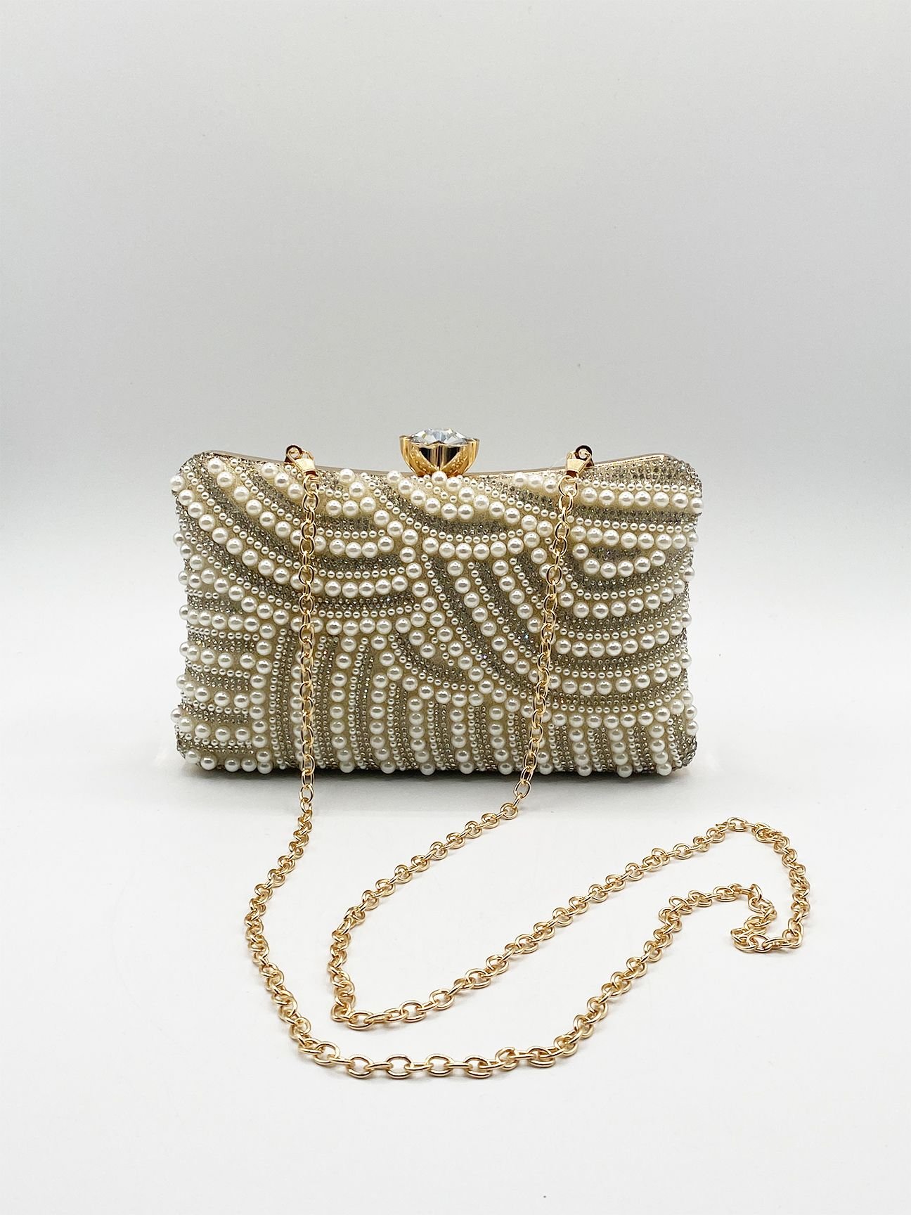 SVNX SVNX Women's Luxurious Gold Pearl Embellished Clutch Bag - 3