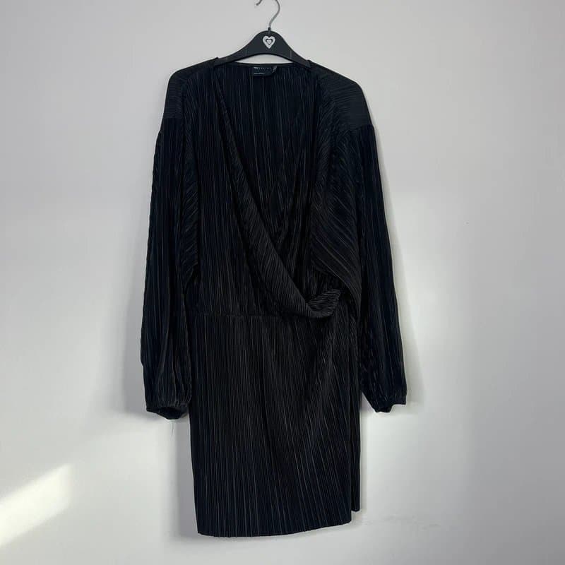 ASOS ASOS Black Blouson Plisse Mini Dress  Size 18