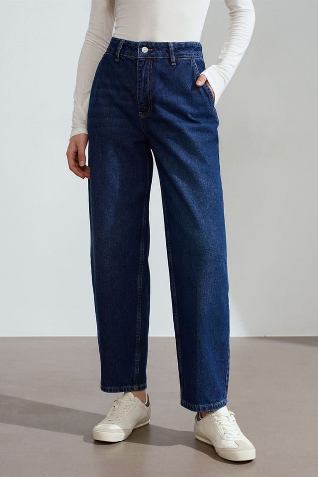 Dilvin Dilvin Women's High-Waist Wide-Leg Jeans in Dark Indigo - 3