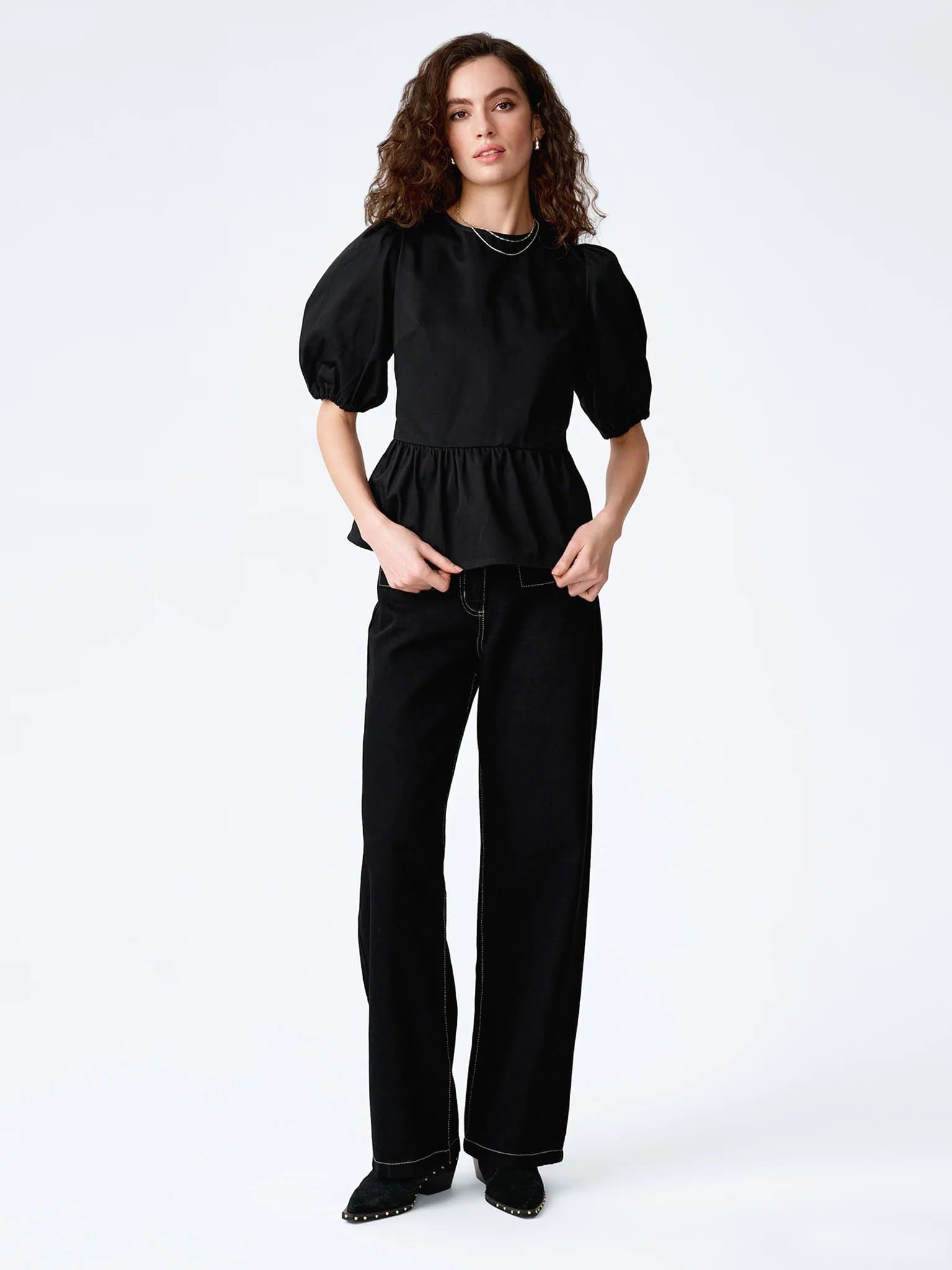 OMNES OMNES Elegant Puff Sleeve Top in Black