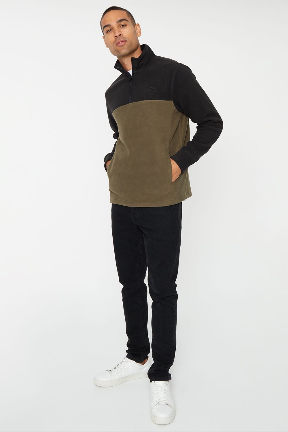 Threadbare Threadbare Men's 'Wham' Two Tone Quarter Zip Fleece Jumper in Black - 3