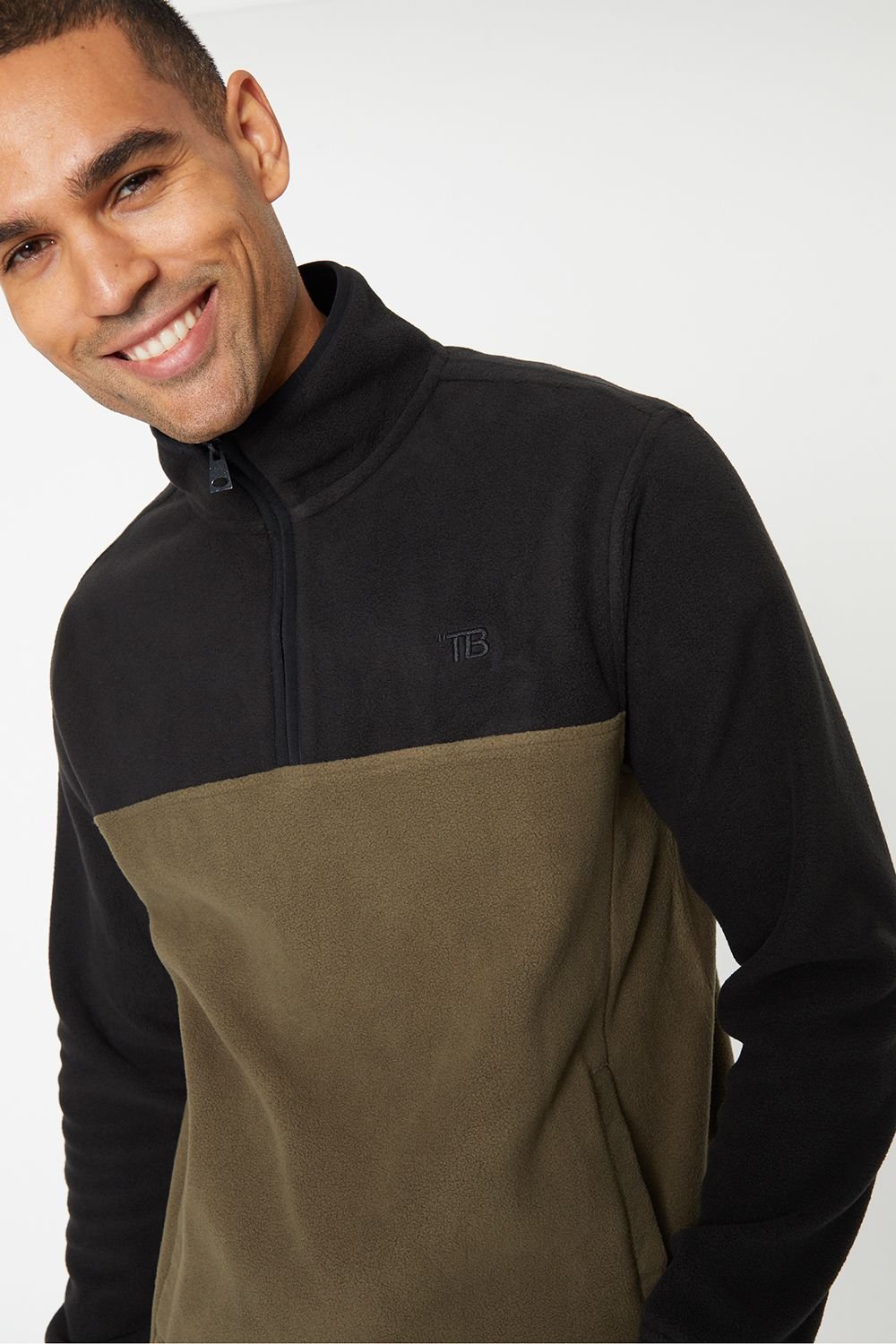 Threadbare Threadbare Men's 'Wham' Two Tone Quarter Zip Fleece Jumper in Black - 4