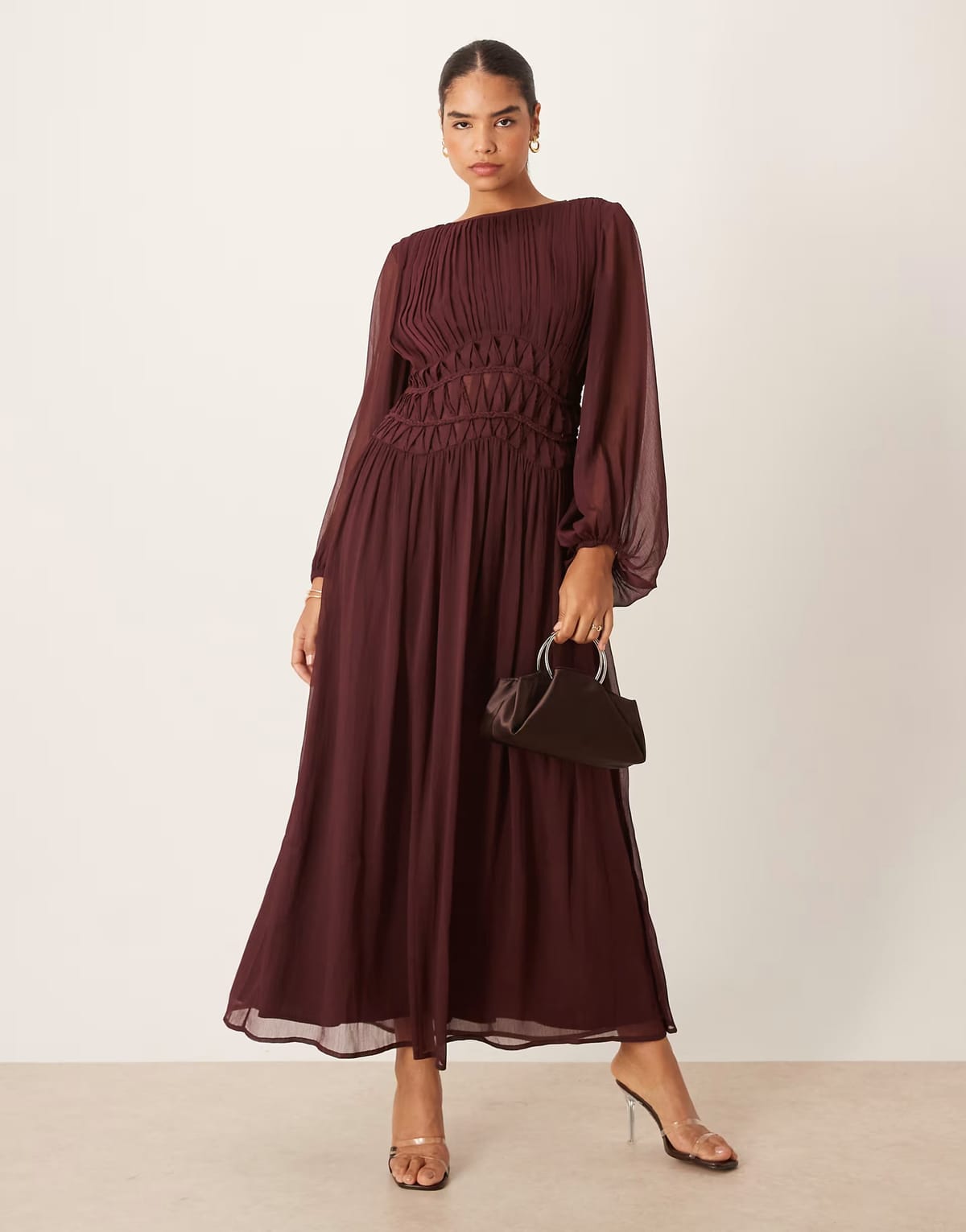 ASOS ASOS DESIGN macrame waisted detail maxi dress in berry - 1