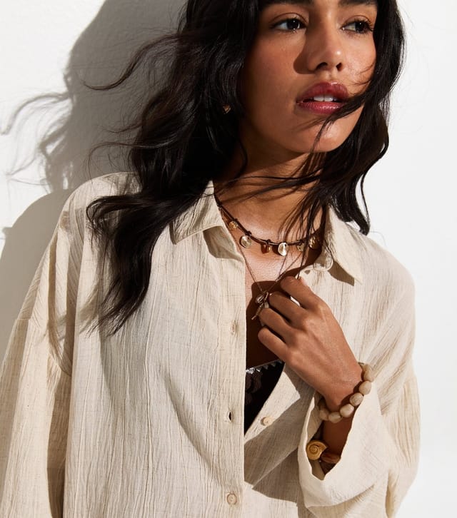 New Look Women's Off White Textured Oversized Beach Shirt New Look - 2