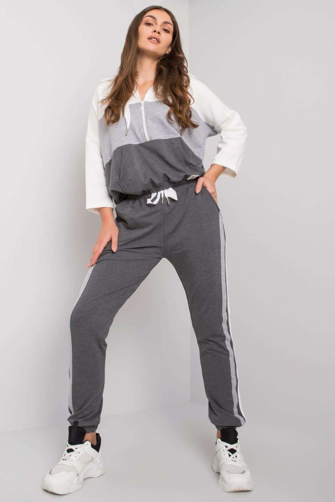 Love Lace Love Lace Women's Colorful Hooded Half Zip Sweatshirt Pant Set in Grey