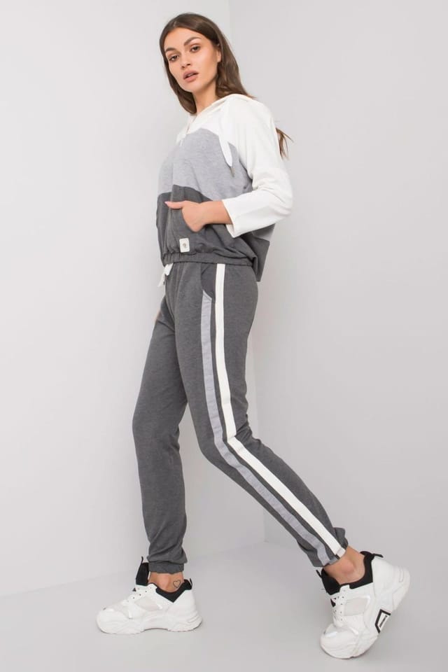 Love Lace Love Lace Women's Colorful Hooded Half Zip Sweatshirt Pant Set in Grey - 2