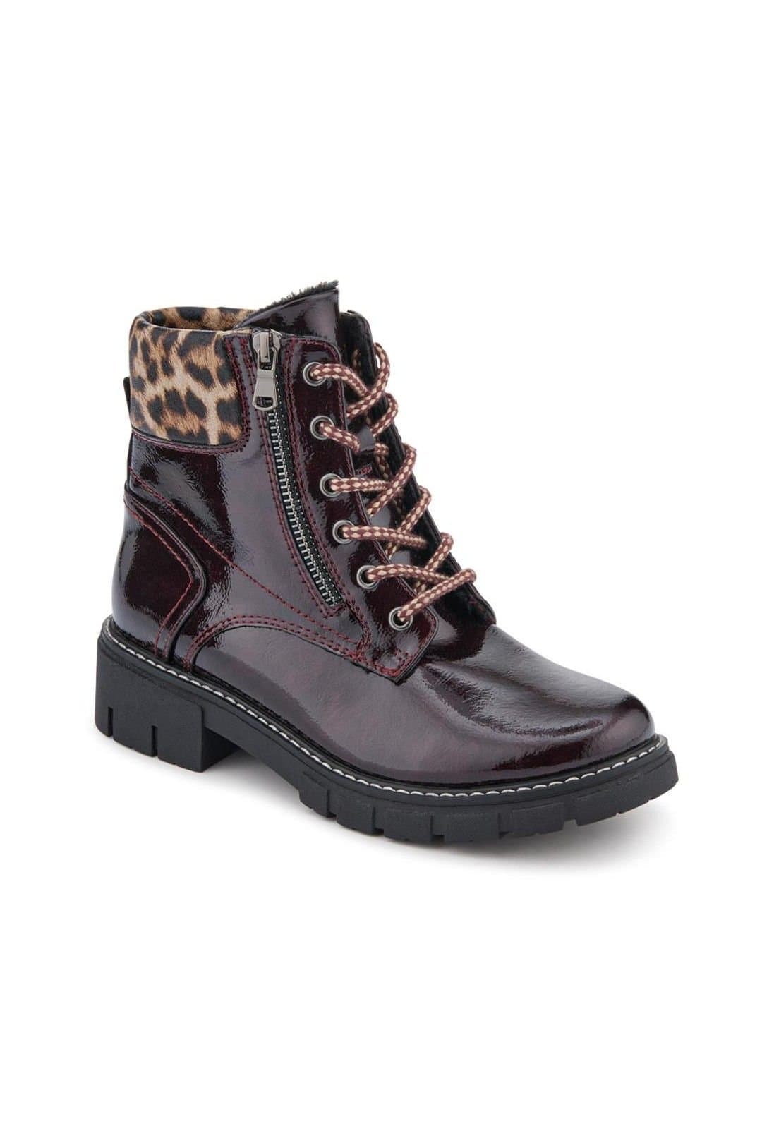 Pavers Pavers Women's Patent Zip & Lace Up Ankle Boots in Burgundy