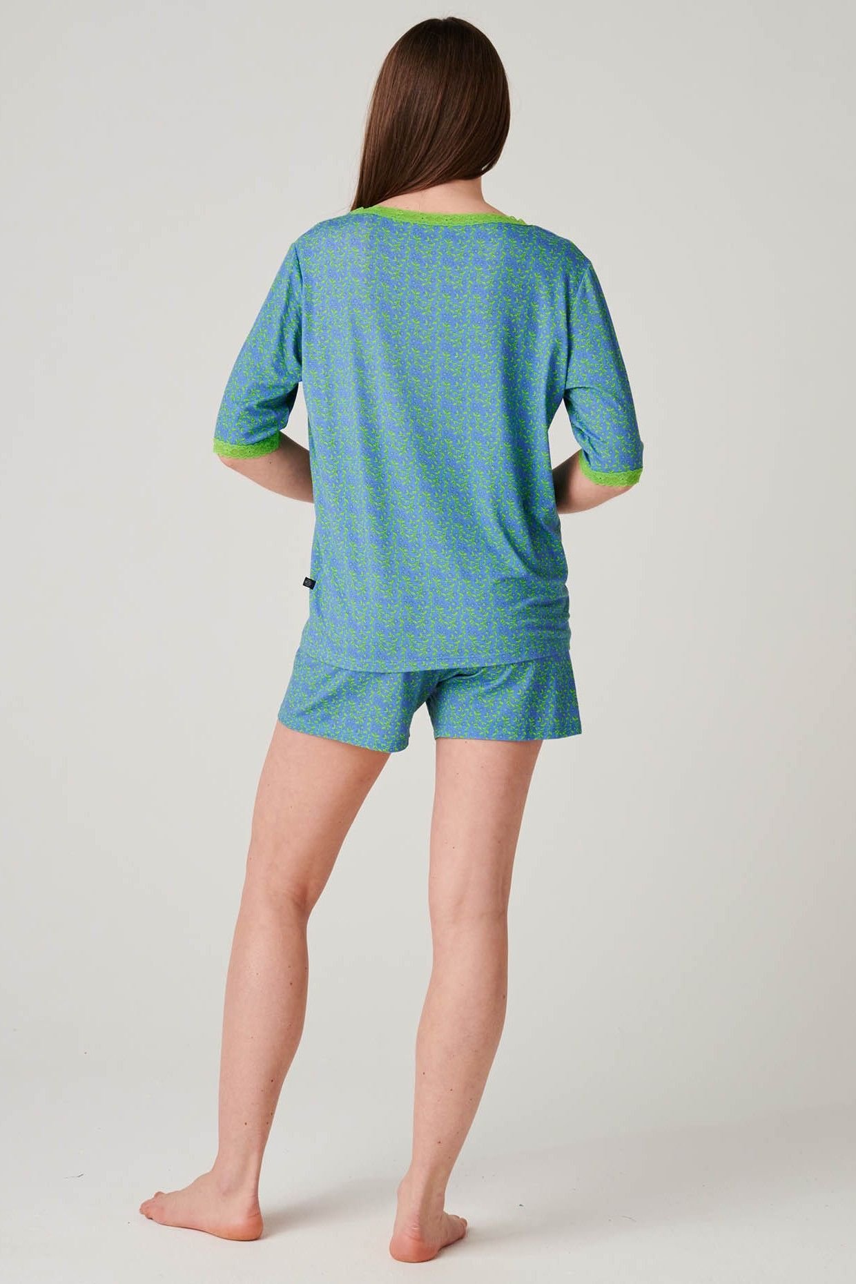 British Boxers British Boxers Women's "Blooming Fabulous" Bamboo Lace Short Pyjama Set in Bright Blue - 3