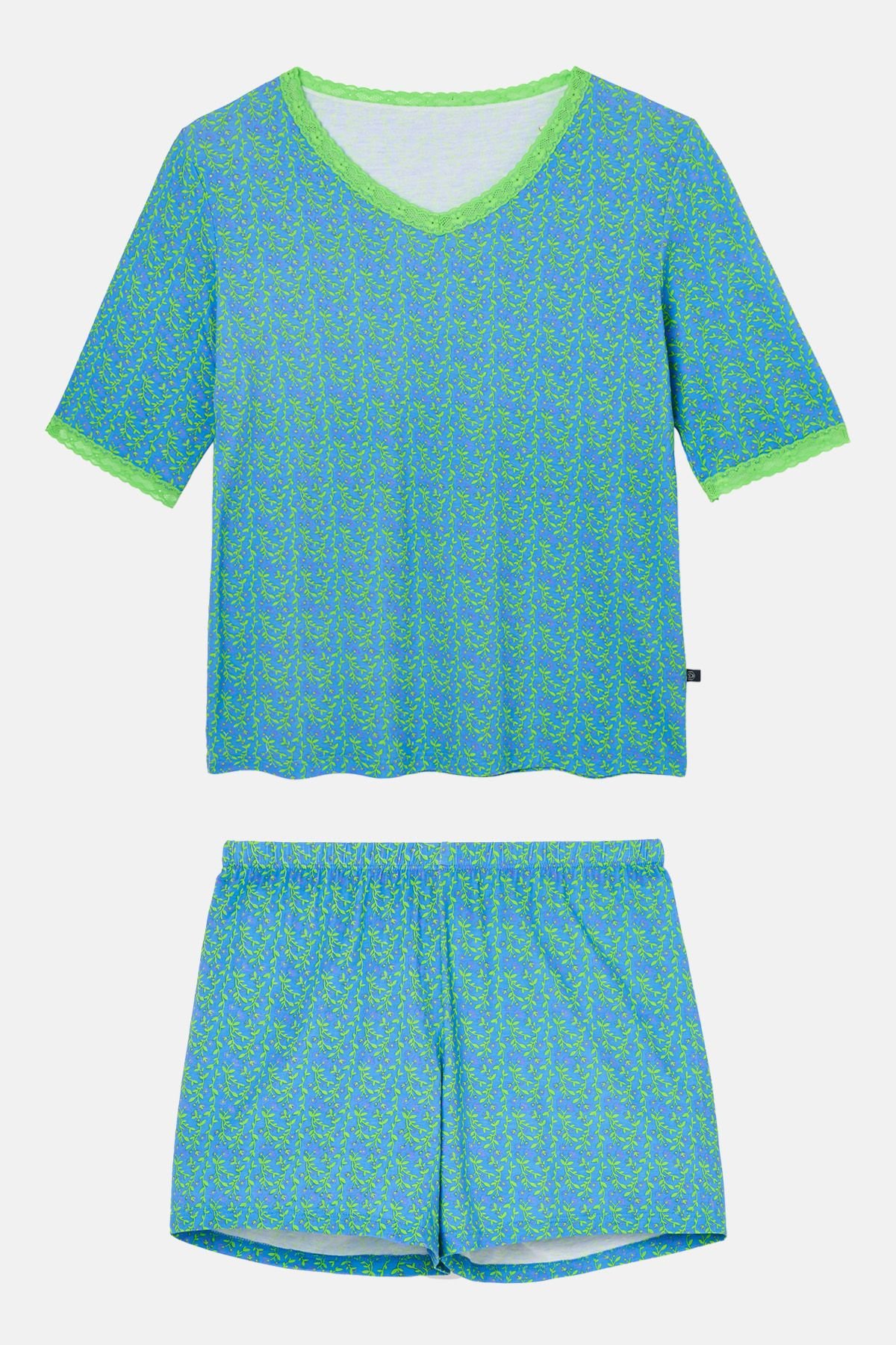 British Boxers British Boxers Women's "Blooming Fabulous" Bamboo Lace Short Pyjama Set in Bright Blue - 4