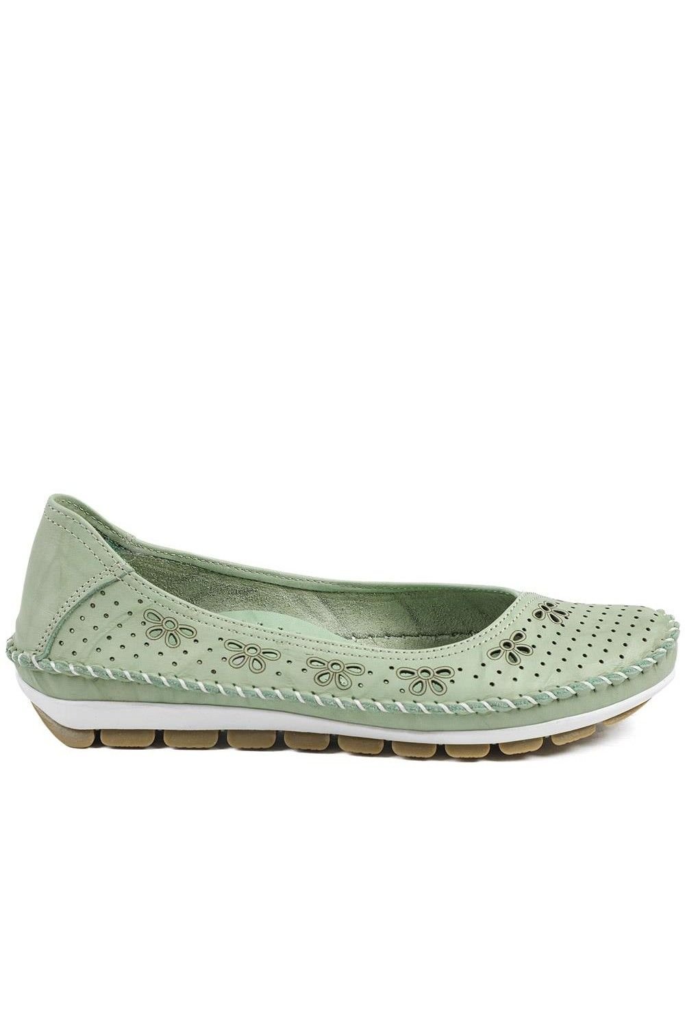 Pavers Pavers Women's Breathable All Leather Grippy Pumps in Lime - 2