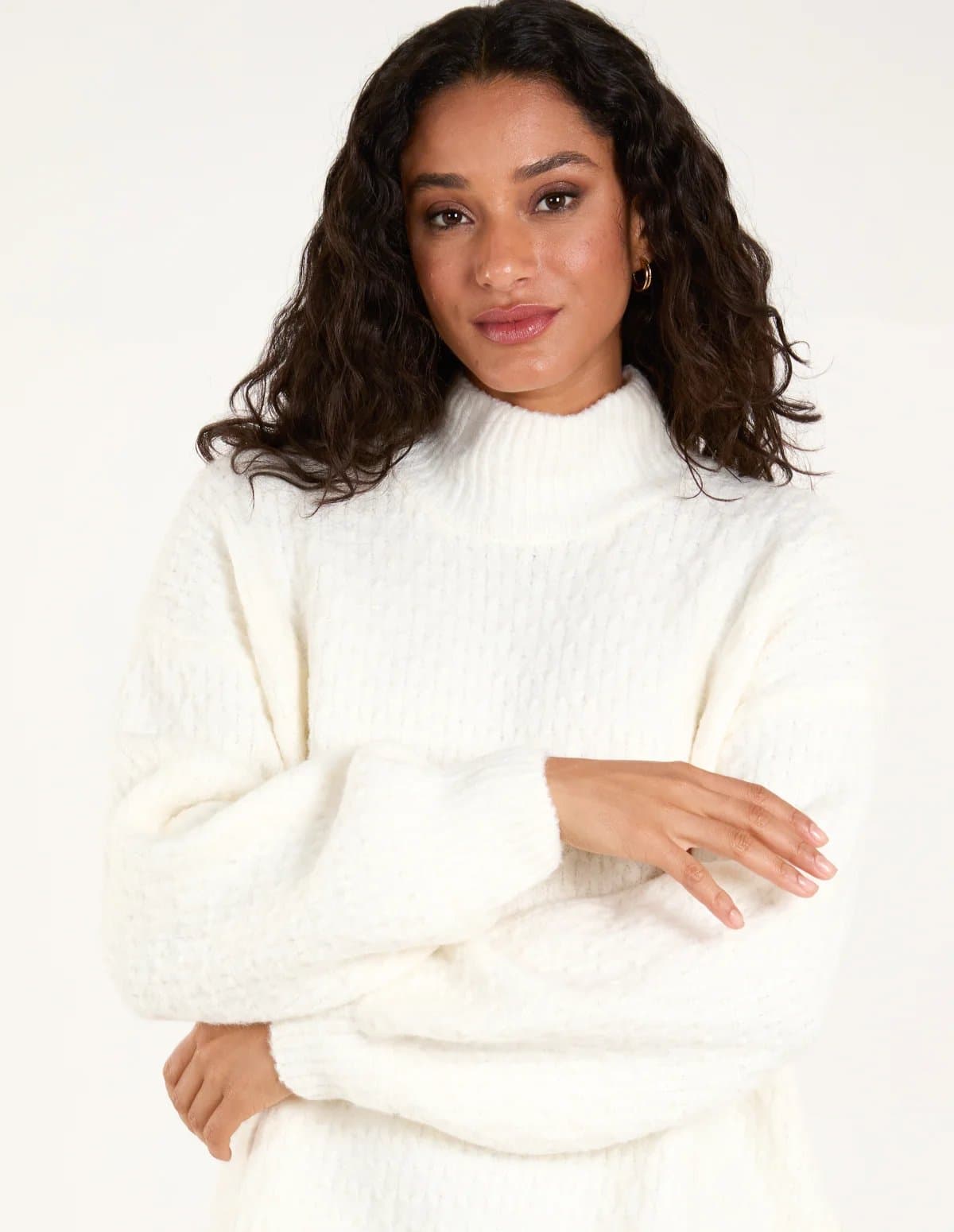 Blue Vanilla Textured High Neck Jumper