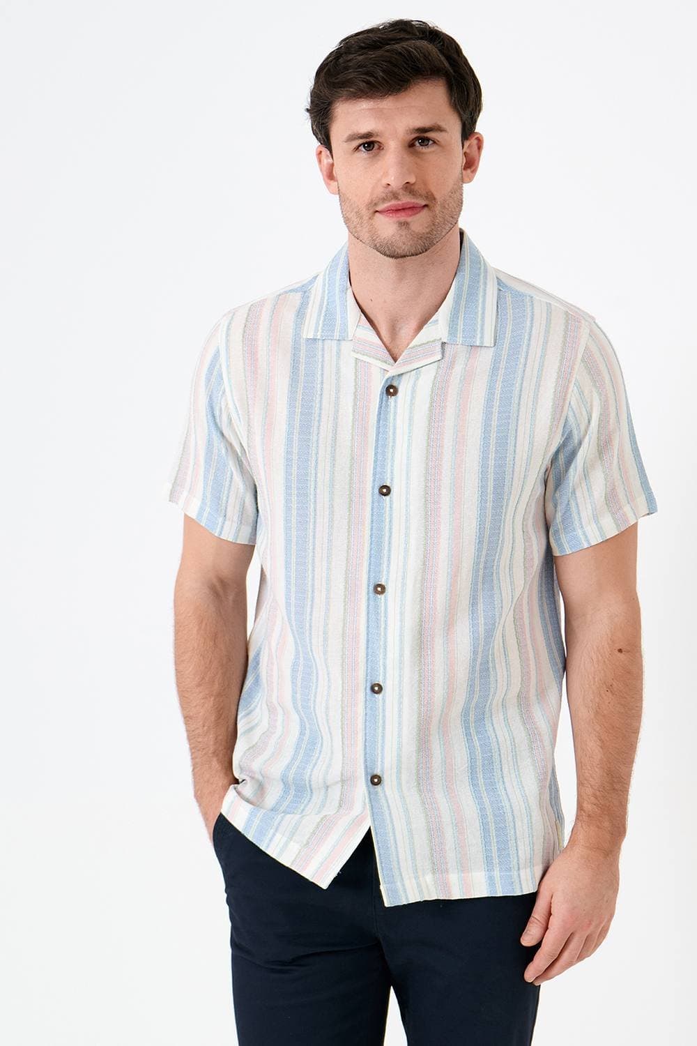 Saltwell Saltwell Men's Textured Stripe Boxy Short Sleeve Shirt